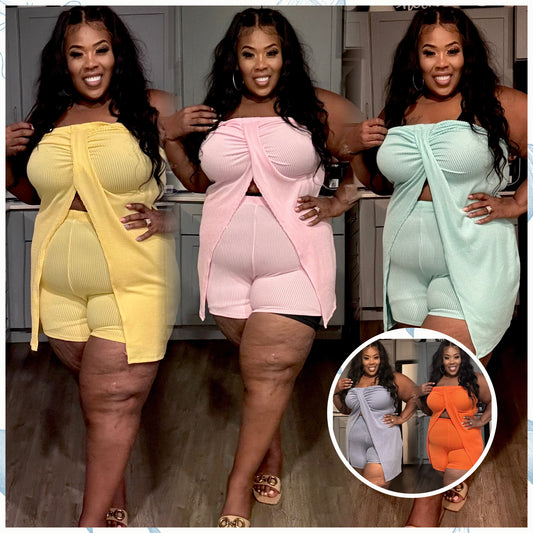 RIBBED HALTER TOP & 2-PIECE SHORT SET R14
