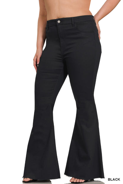 STRETCHY High Waist Fringe Trim and Flared Leg Jeans