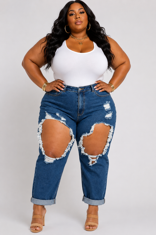 PLUS SIZE "GOOD KNEES" CUTOUT HIGHWAIST JEANS-72