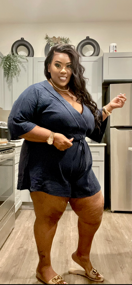 Plus Size NAVY  Double Gauze SHORT Romper