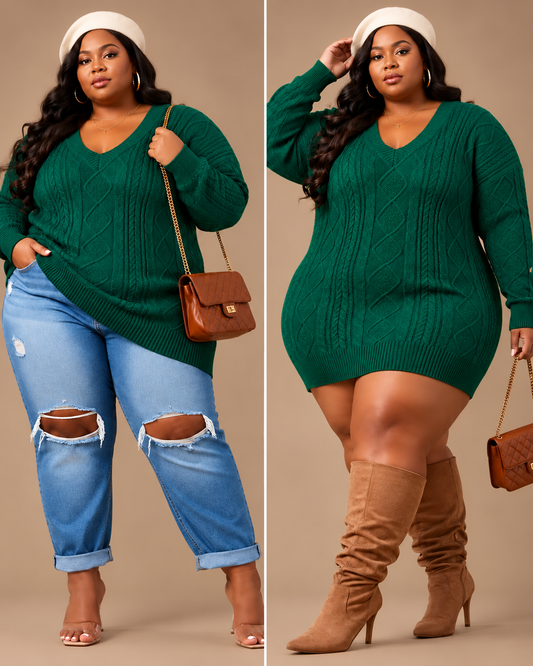 " PLUS SIZE "2-WAY KNIT" SWEATER OR DRESS-GREEN-18