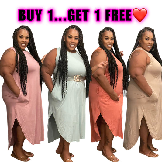 PLUS SIZE COMFY DRESS 2-POCKET ROUND BOTTOM MAXI DRESS