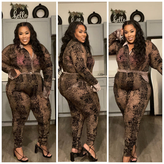 2-PIECE BROWN MIX BODYSUIT & PANT SET