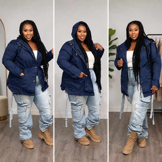 PLUS SIZE HOODED CARGO JACKET-NAVY BLUE-25