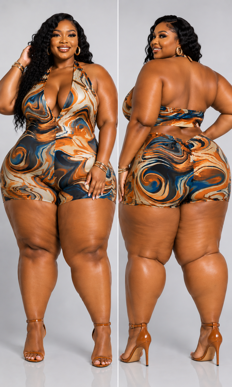 Plus Size " BIG FINE SH*T" ROMPER-TEAL MIX-03