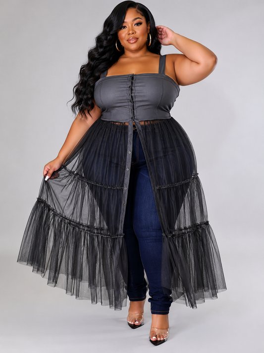 PLUS SIZE "IT'S WHOLE LOOKE 4-ME TULLE TOP-BLACK-10