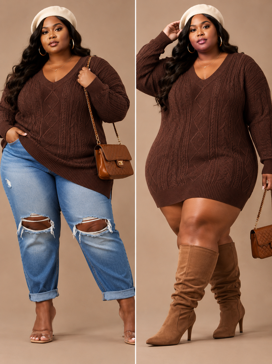 "$13 SPECIAL"  " PLUS SIZE "2-WAY KNIT" SWEATER OR DRESS-CHOCOLATE (wiil ship 8/10)