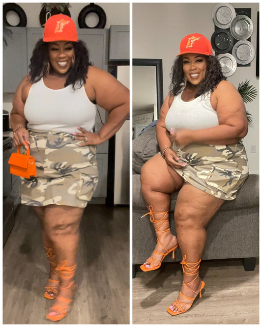 PLUS SIZE KHAKI CAMO SKORT