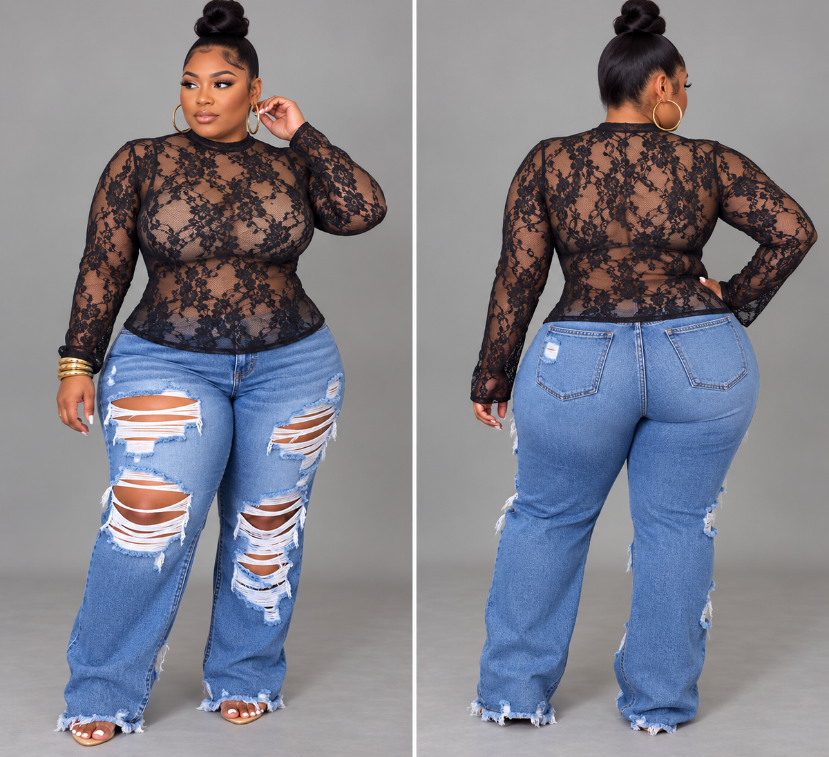 PLUS SIZE "FINE AS WINE LACE" TOP-BLACK-68