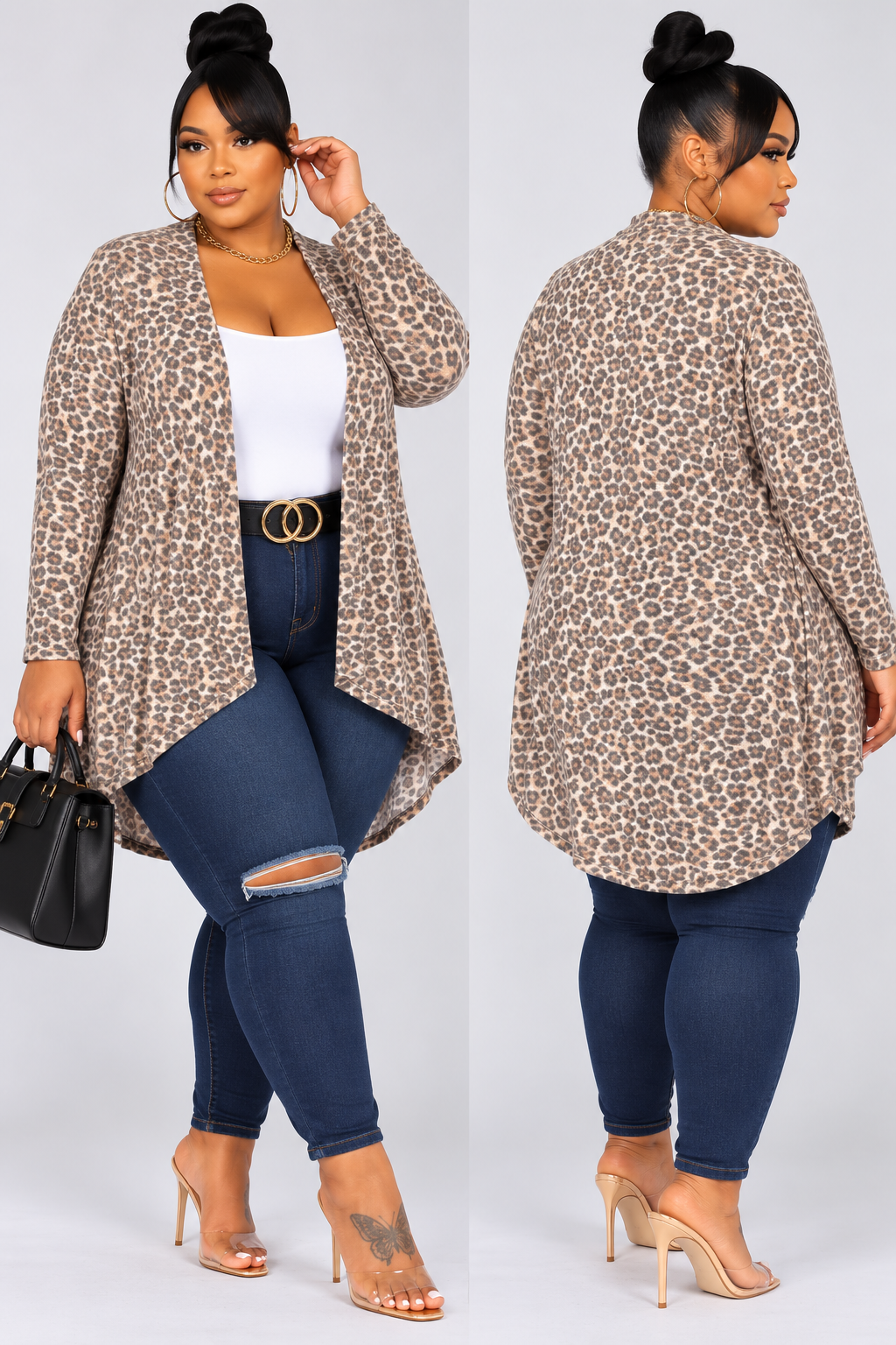 PLUS SIZE "JUST WILDIN" OPEN FRONT CARDIGAN-TAUPE MIX