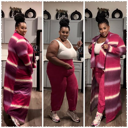 PLUS SIZE OPEN FRONT DRAPED CARDIGAN-MAGENTA MIX