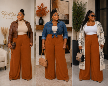 PLUS SIZE "CEO MOTION" STRETCHY PALAZZO PANTS-RUST-43