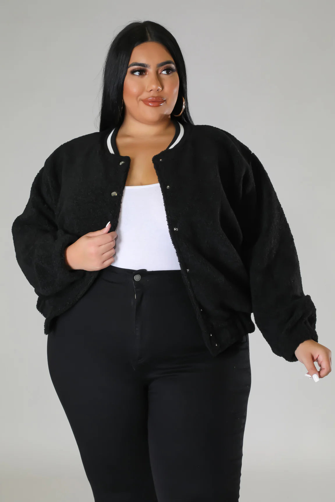 PLUS SIZE "IT'S GETTIN COLD OUTSIDE" JACKET-BLACK-BX4
