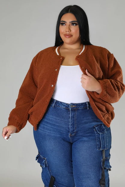 PLUS SIZE "IT'S GETTIN COLD OUTSIDE" JACKET-BROWN-BX4