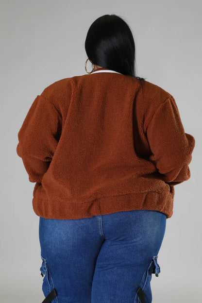 PLUS SIZE "IT'S GETTIN COLD OUTSIDE" JACKET-BROWN-BX4