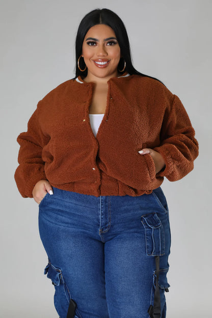 PLUS SIZE "IT'S GETTIN COLD OUTSIDE" JACKET-BROWN-BX4