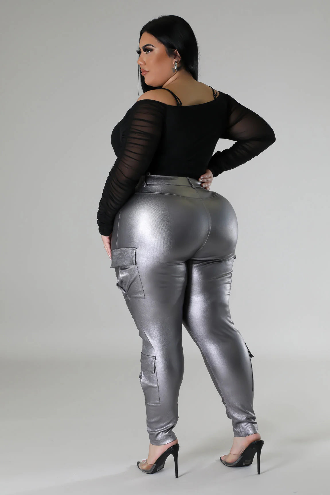 PLUS SIZE FEELING MYSELF STRETCHY FAUZ LEATHER PANTS-PEWTER