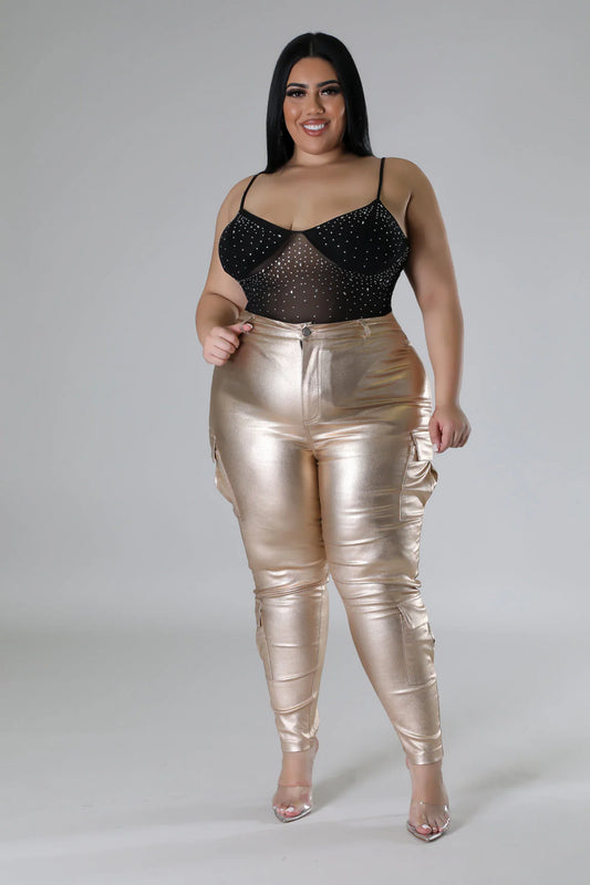 PLUS SIZE FEELING MYSELF STRETCHY FAUZ LEATHER PANTS-GOLD