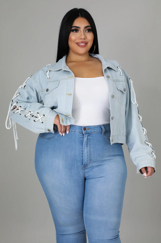 PLUS SIZE STRAIGHT LACE DENIM JACKET-LT. DENIM-32