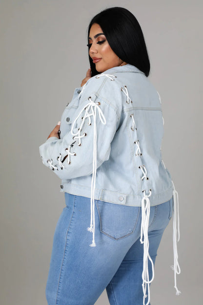 PLUS SIZE STRAIGHT LACE DENIM JACKET-LT. DENIM-32