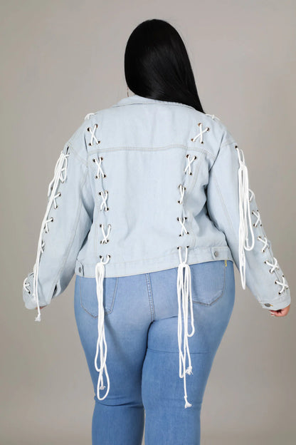 PLUS SIZE STRAIGHT LACE DENIM JACKET-LT. DENIM-32