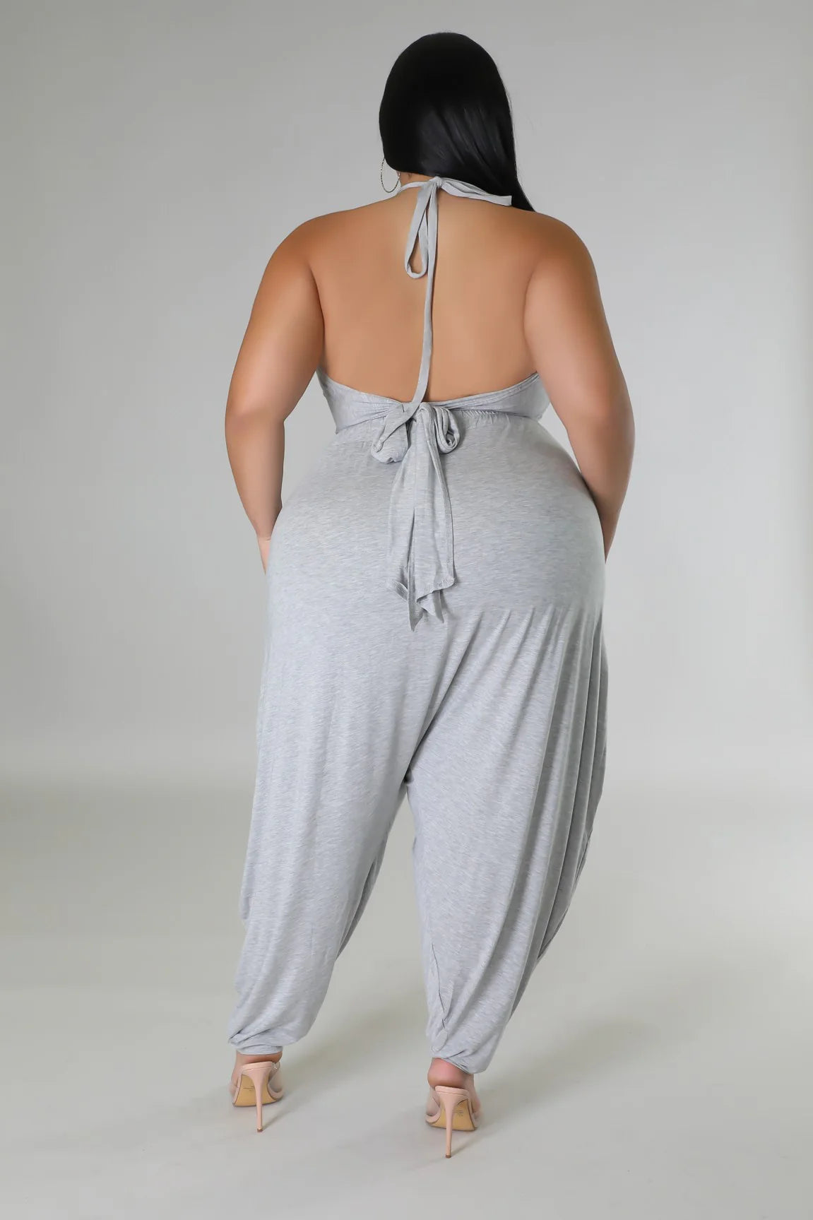 PLUS SIZE 2-PIECE HAREM PANT SET-HEATHER GREY-26
