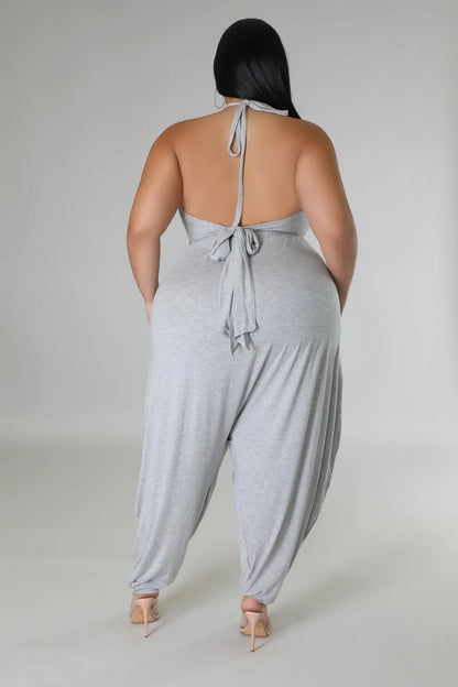 PLUS SIZE 2-PIECE HAREM PANT SET-HEATHER GREY-26