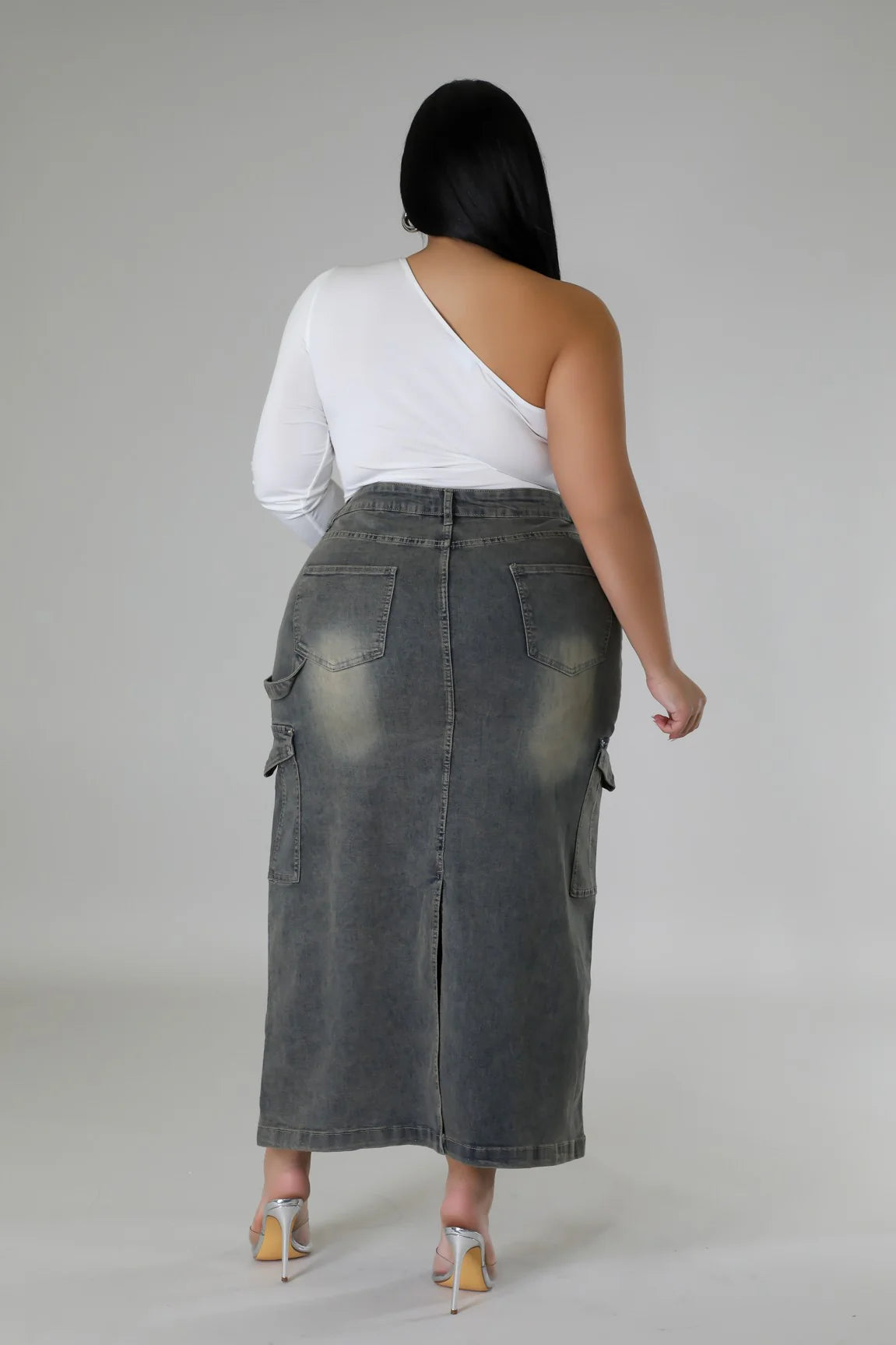 PLUS SIZE "Dream Big " FLARE STRECTH DENIM SKIRT-13