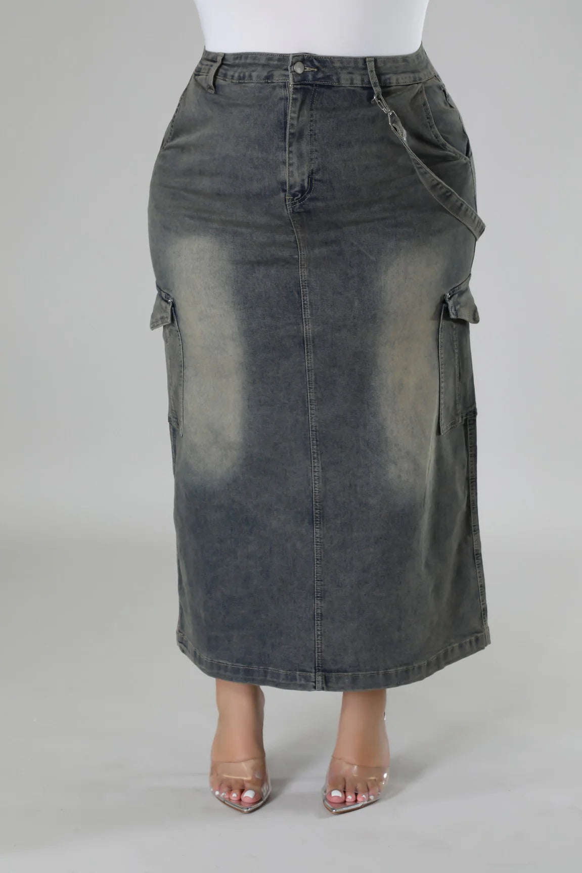 PLUS SIZE "Dream Big " FLARE STRECTH DENIM SKIRT-13