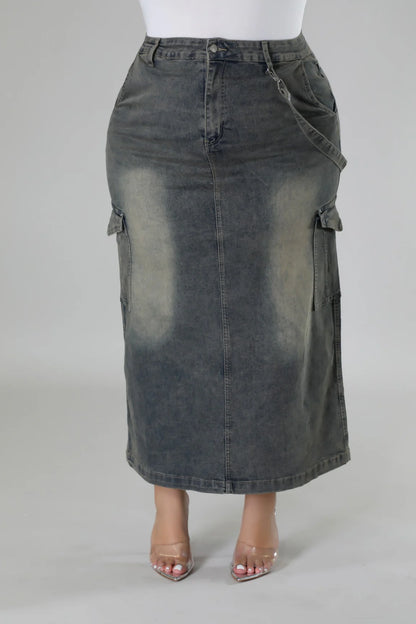 PLUS SIZE "Dream Big " FLARE STRECTH DENIM SKIRT-13