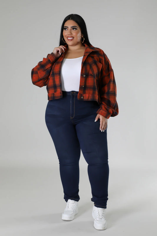 PLUS SIZE RUST PLAID BUTTON UP TOP