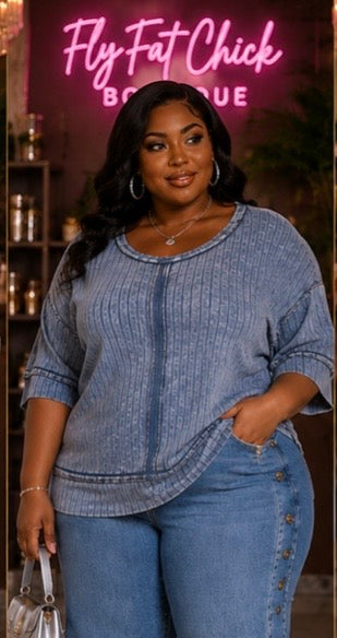 PLUS SIZE "EVERYDAY LUXE TOP"-DUSTY BLUE-67