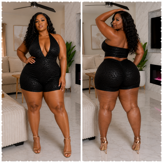 PLUS SIZE "BAD INTENTIONS" ROMPER-BLACK FAUX-39