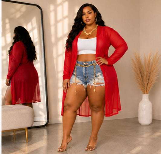 PLUS SIZE "SHEER PRESSURE DUSTER"-RED-69