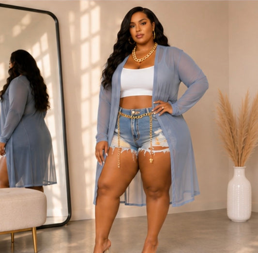 PLUS SIZE "SHEER PRESSURE DUSTER"-BABY BLUE-69