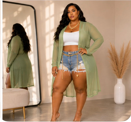 PLUS SIZE "SHEER PRESSURE DUSTER"-SAGE-69