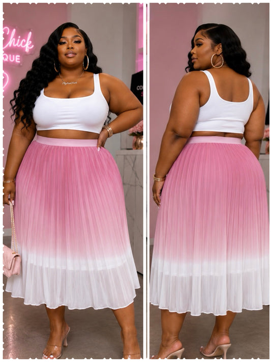PLUS SIZE "OMBRE" PLEATED SKIRT-(SKIRT ONLY)-73
