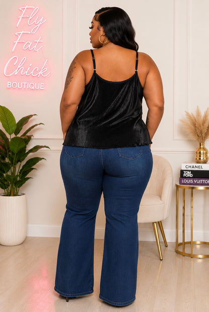 Plus Size Black Satin Sass  Pleated Cami-66