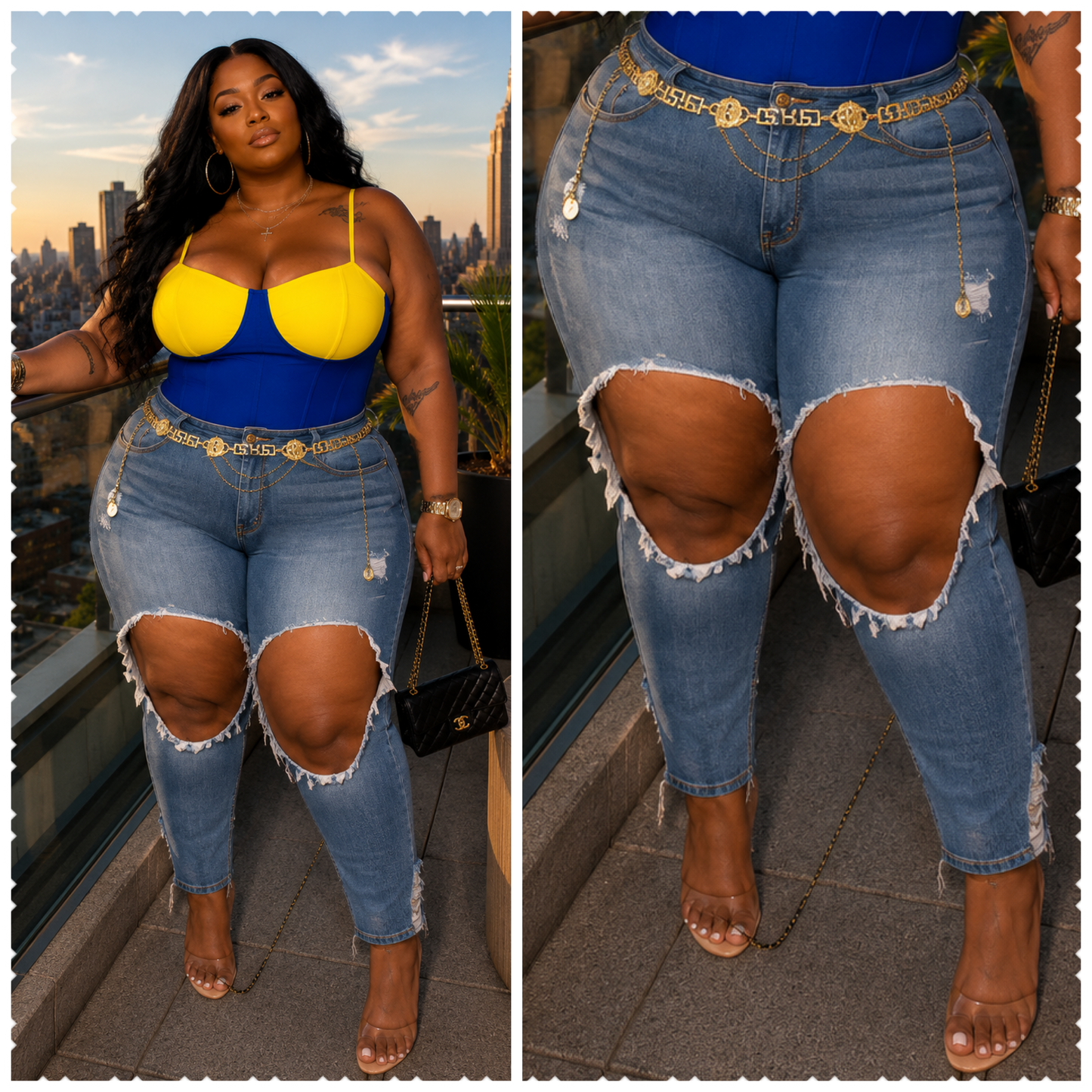 PLUS SIZE Cut Out Thighs Denim Jeans-39