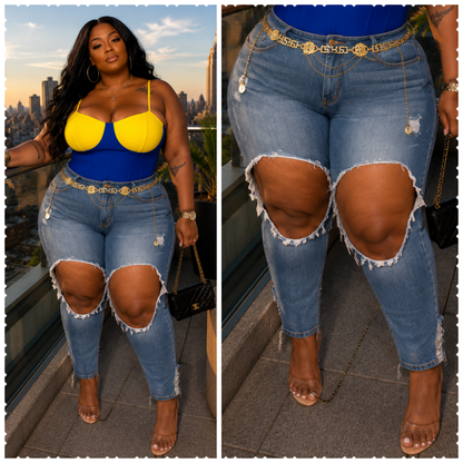 PLUS SIZE Cut Out Thighs Denim Jeans-39