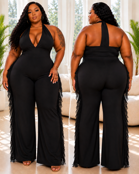 PLUS SIZE "FRINGE BENEFITS" JUMPSUIT-BLACK-56