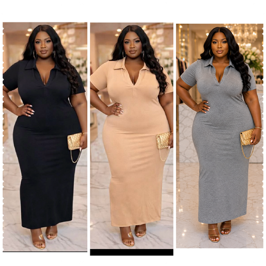 PLUS SIZE COLLARD MAXI DRESS-73
