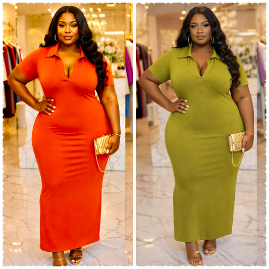 PLUS SIZE COLLARD MAXI DRESS-73