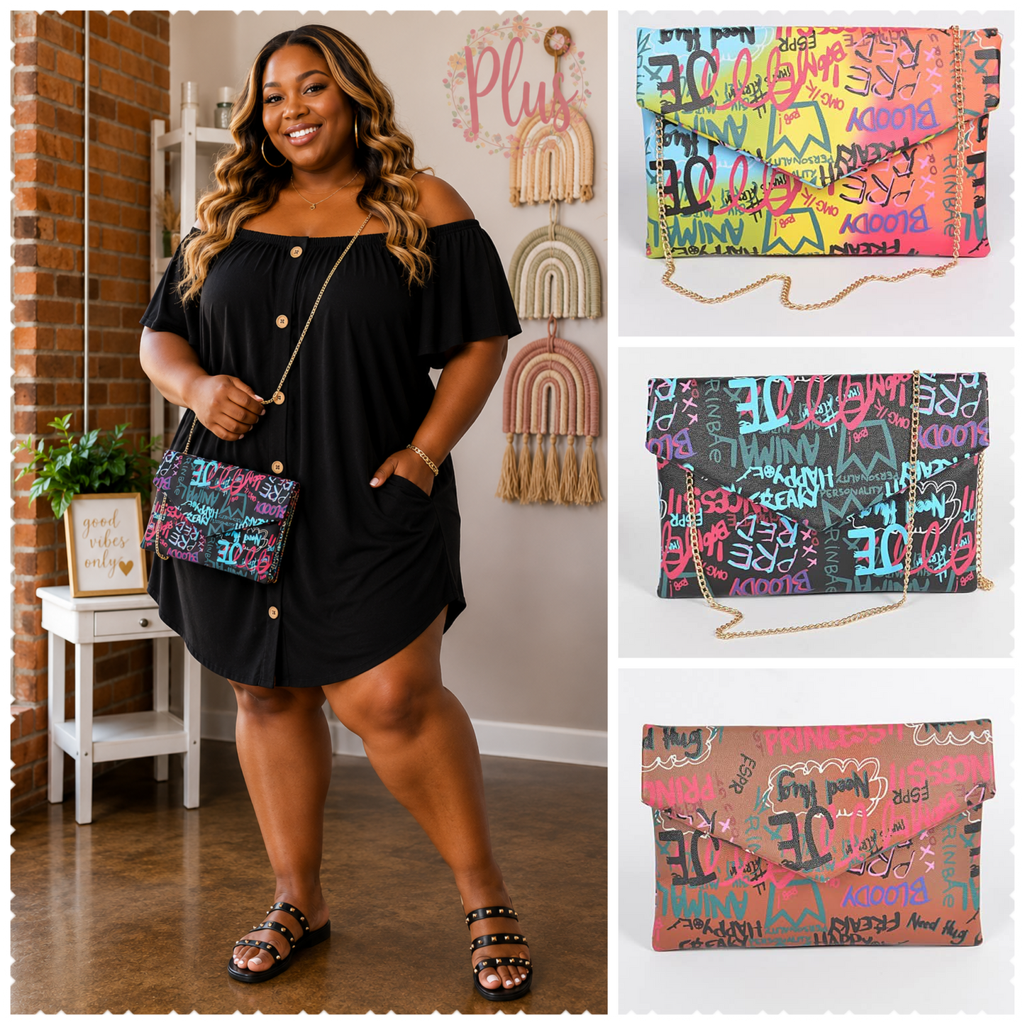 Graffiti Letter Cross Chain Body Clutch