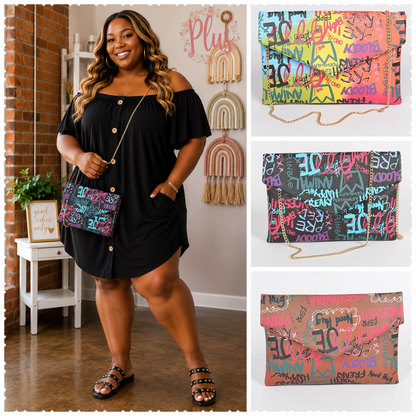 Graffiti Letter Cross Chain Body Clutch