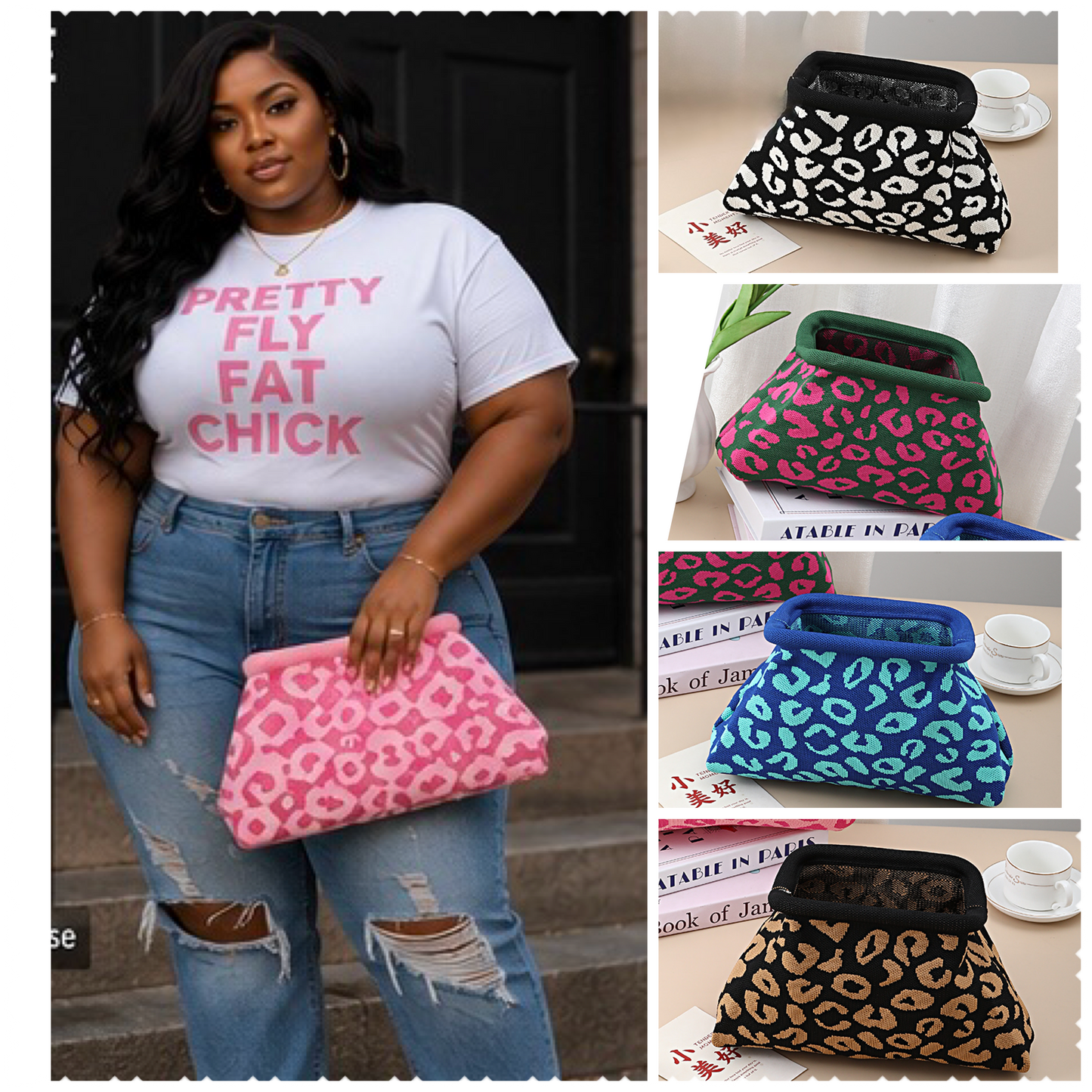 LEOPARD CLASP CLUTCH BAG