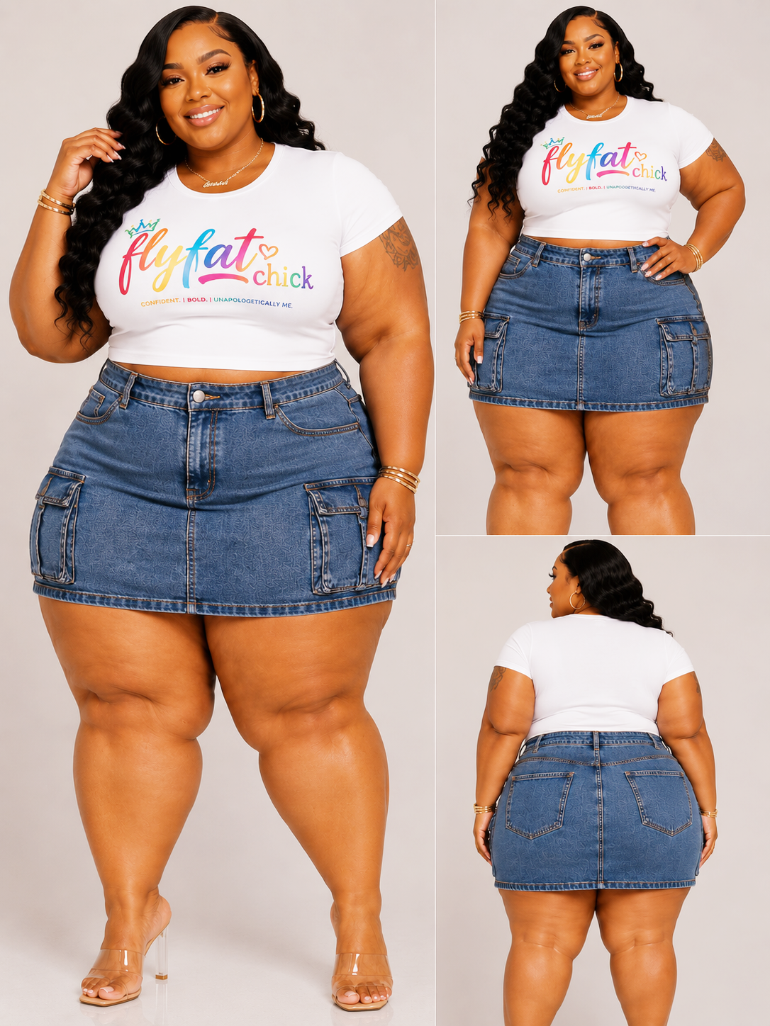 PLUS SIZE MINI CARGO STRETCH DENIM SKIRT-07