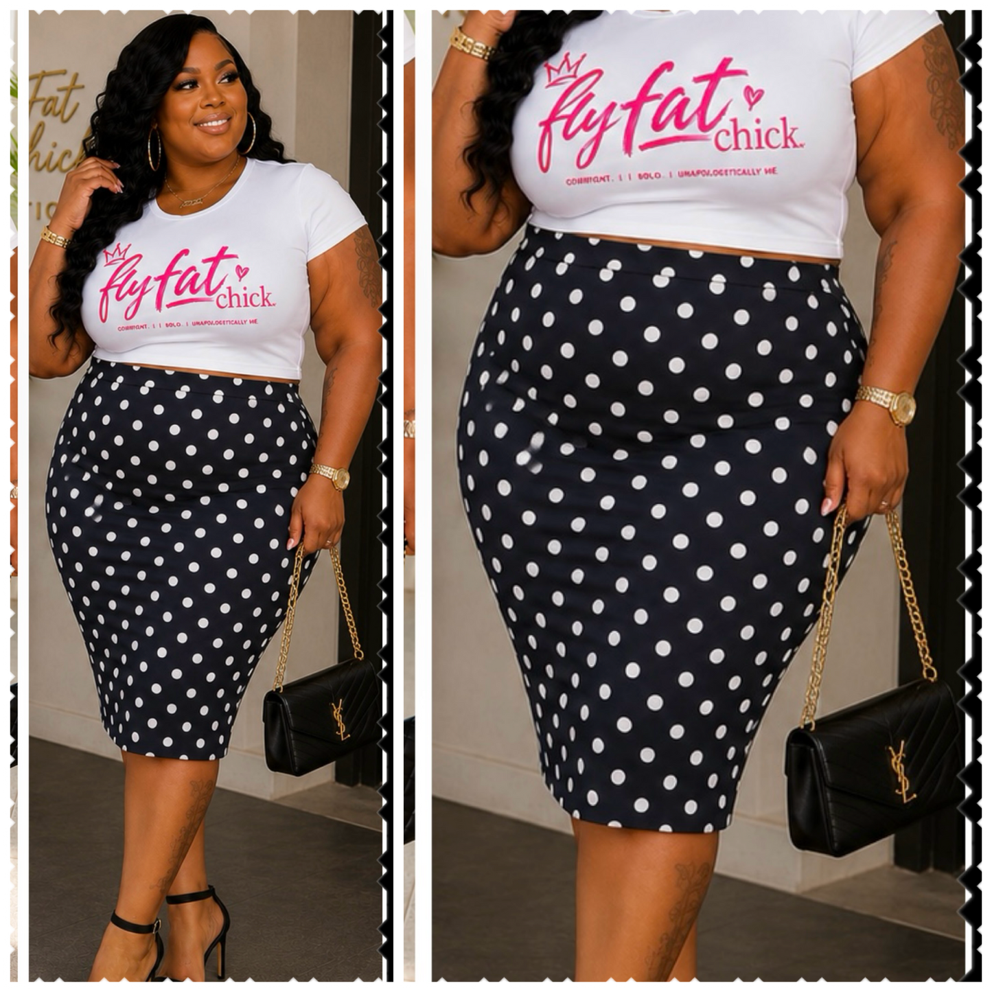 Plus Size " POLKA DOT" HIGHWAIST PENCIL SKIRT-(SKIRT ONLY)-18