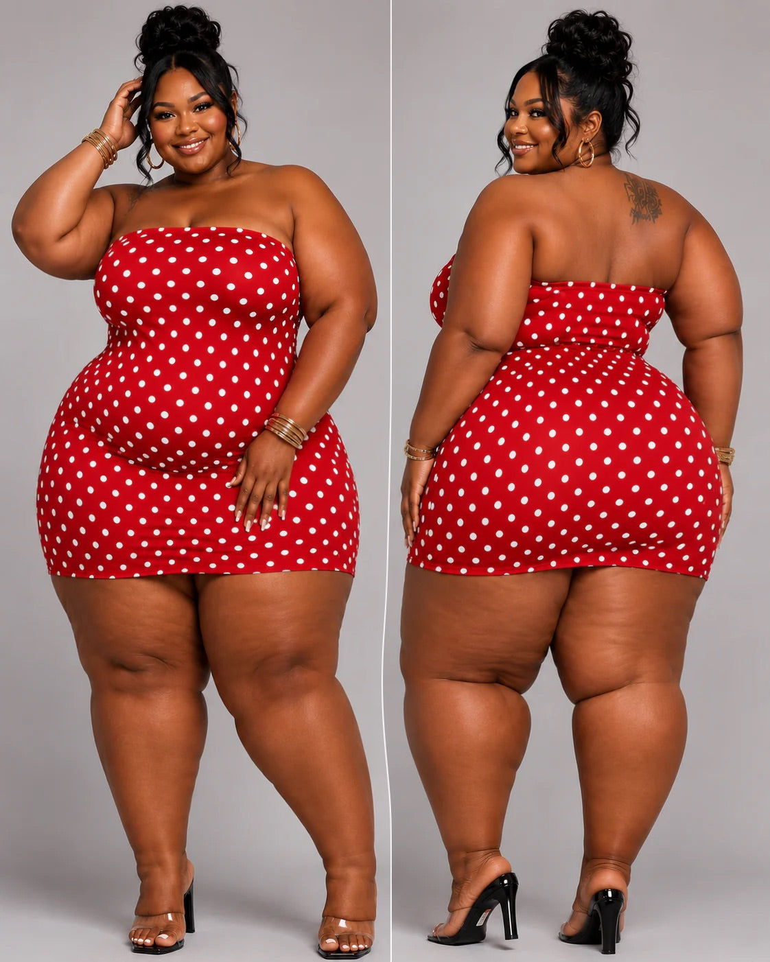 PLUS SIZE "POLKA DOT BADDIE" DRESS-RED-45