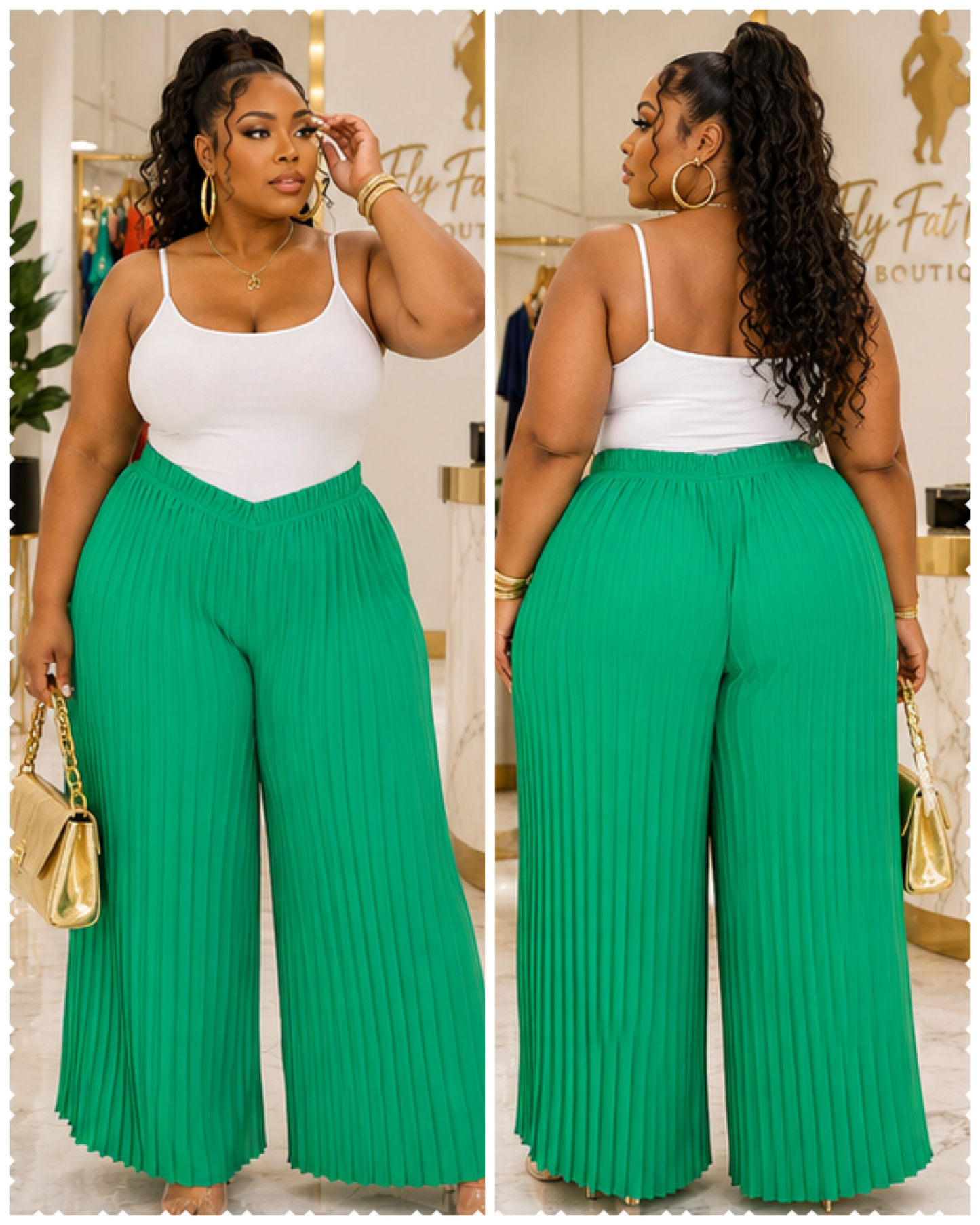 PLUS SIZE PLEATED WIDE LEG PALAZZO PANTS-GREEN-16